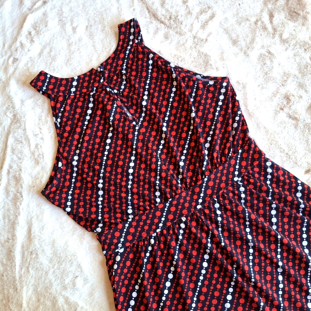 Banana Republic Small Polka Dot Maxi Dress Tank A-line Red White Blue Navy - Picture 2 of 5